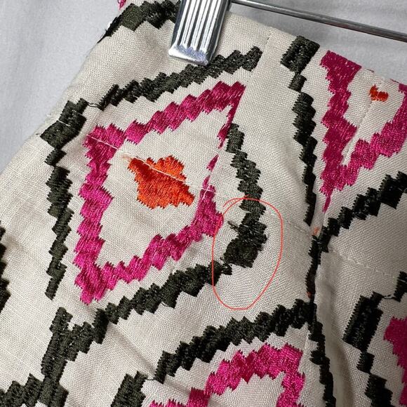 ANN TAYLOR LOFT / Riviera pink orange green tan embroidered boho shorts / 00 - Picture 4 of 7